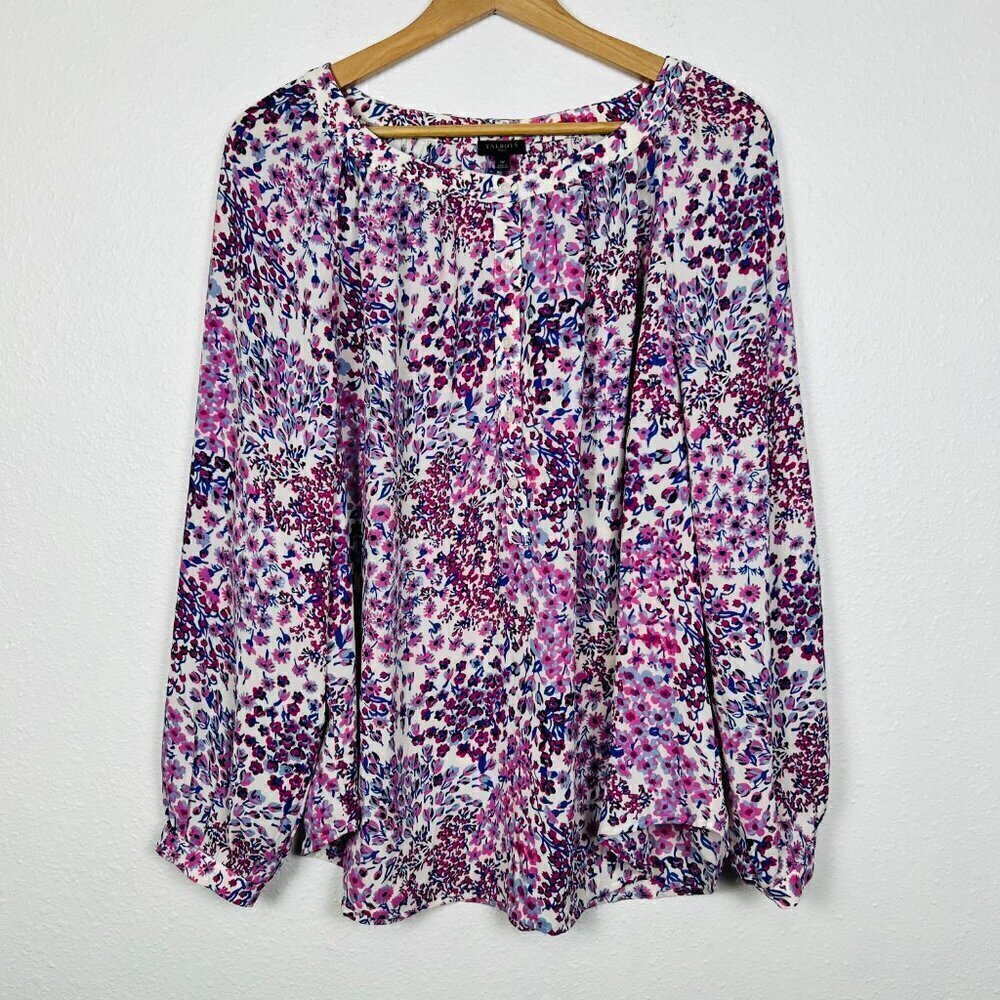 TALBOTS PLUS 1x White, Pink, and Purple Floral Button Peasant Style Boho Blouse - Picture 2 of 11